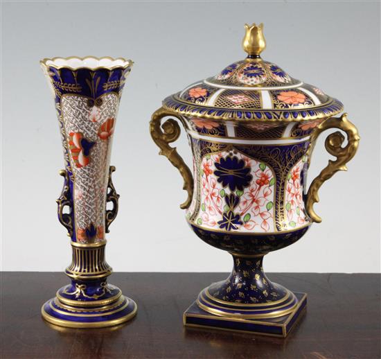 A Royal Crown Derby urn & cover & similar vase